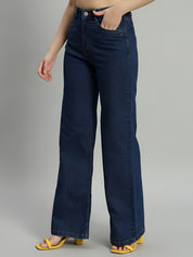 Women's High Waist Wide Leg Dark Blue Denim Jeans