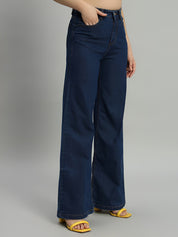 Women's High Waist Wide Leg Dark Blue Denim Jeans