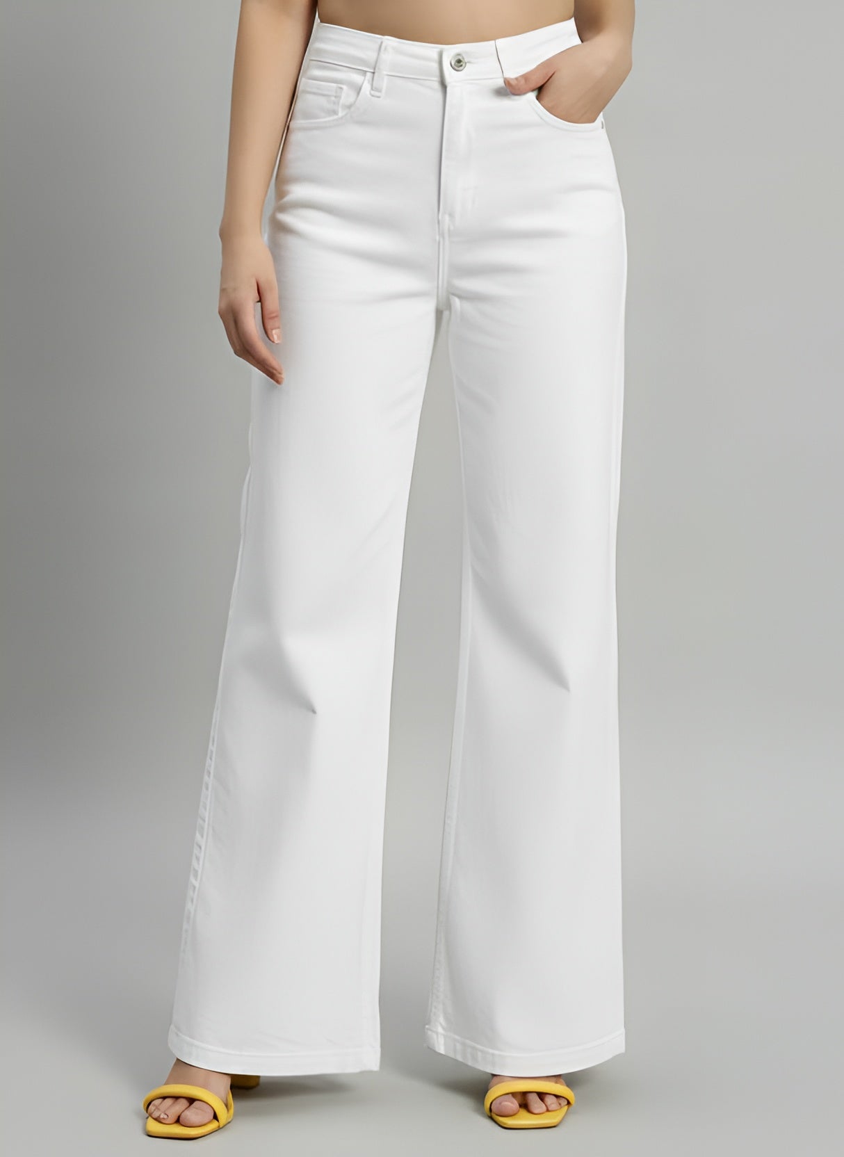 Women's High Waist Wide Leg White Denim Jeans