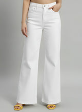 Women's High Waist Wide Leg White Denim Jeans