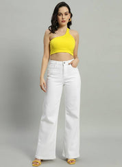 Women's High Waist Wide Leg White Denim Jeans
