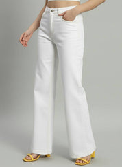 Women's High Waist Wide Leg White Denim Jeans