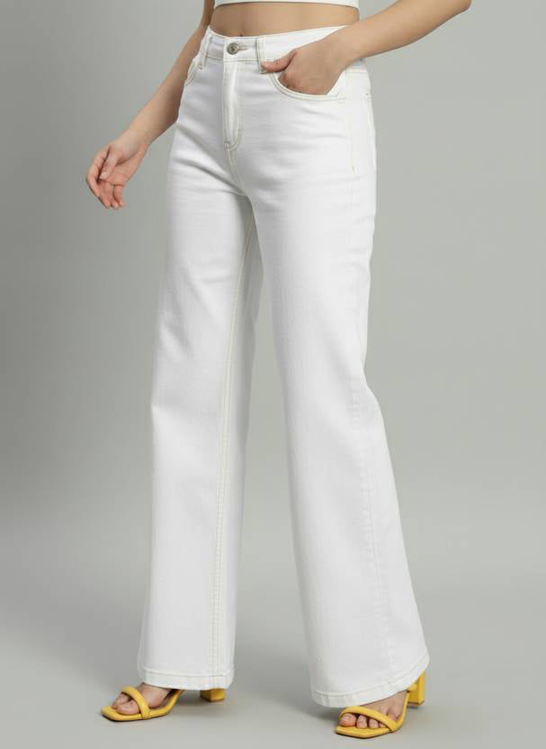 Women's High Waist Wide Leg White Denim Jeans