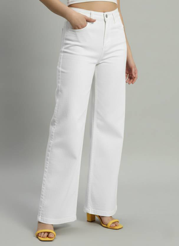 Women's High Waist Wide Leg White Denim Jeans