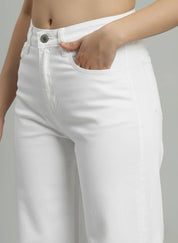 Women's High Waist Wide Leg White Denim Jeans