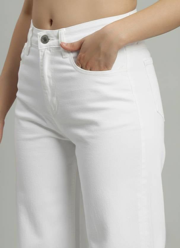 Women's High Waist Wide Leg White Denim Jeans