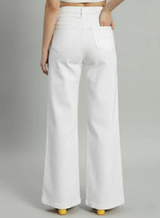 Women's High Waist Wide Leg White Denim Jeans