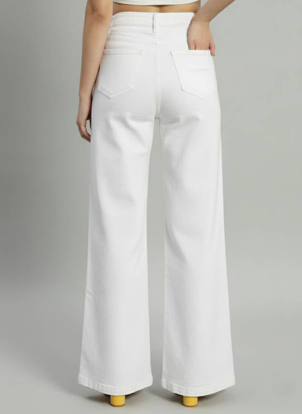 Women's High Waist Wide Leg White Denim Jeans