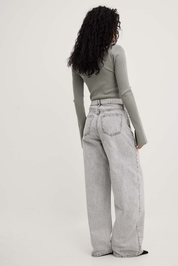 Women's Grey Washed Regular Fit Jeans