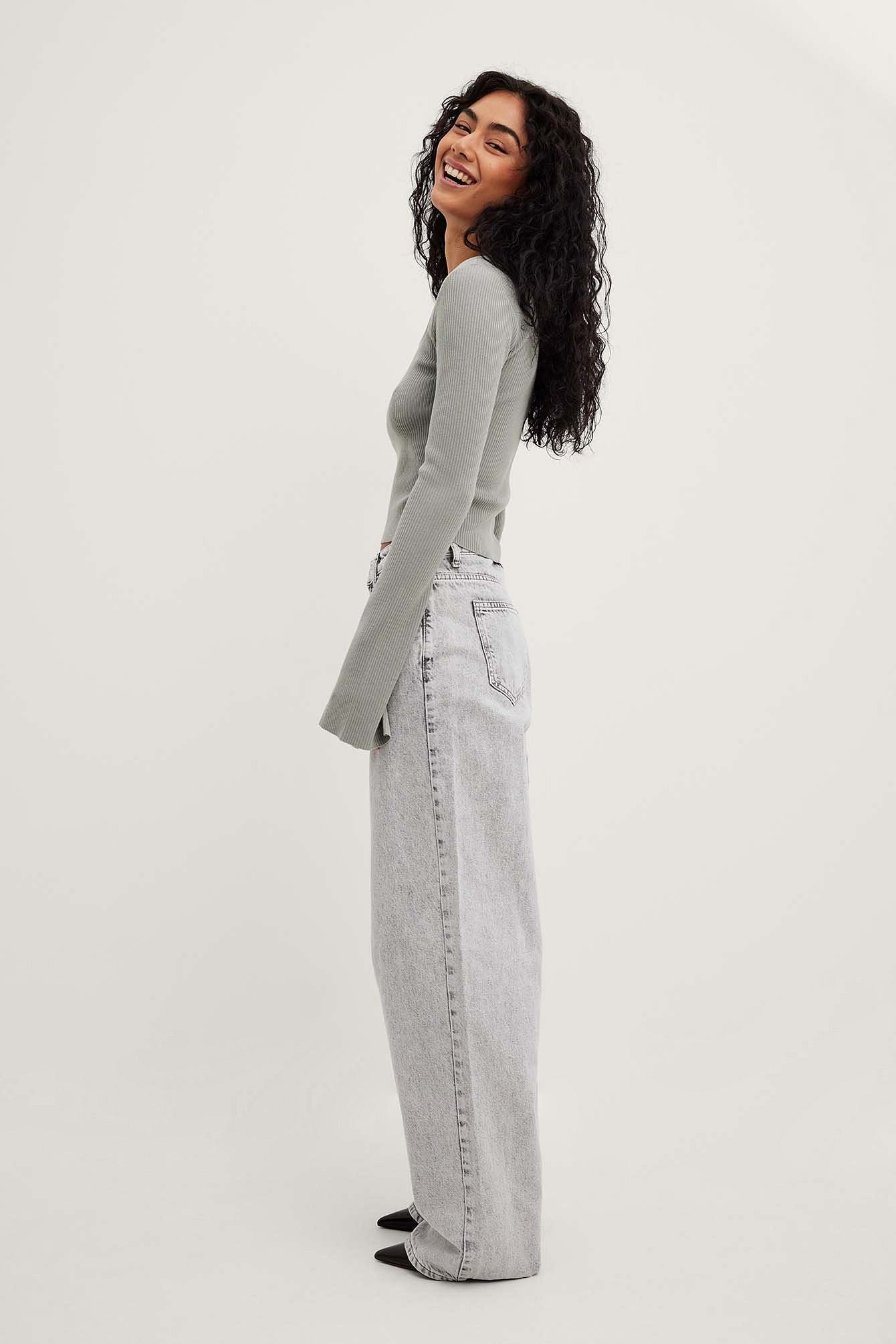 Women's Grey Washed Regular Fit Jeans