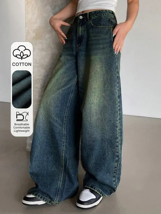 Green Tie-Dye Wide Leg Jeans