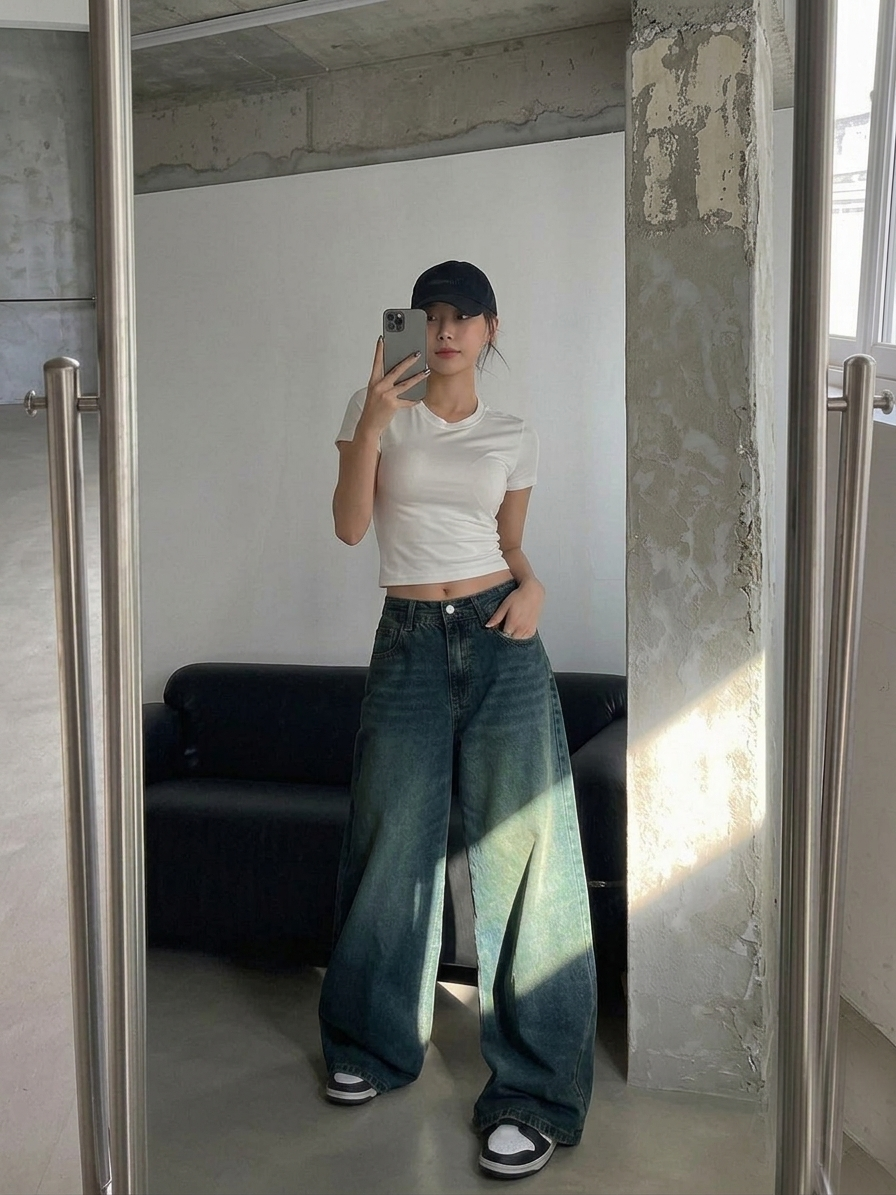 Green Tie-Dye Wide Leg Jeans