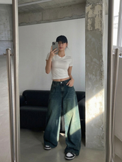 Green Tie-Dye Wide Leg Jeans