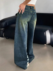 Green Tie-Dye Wide Leg Jeans