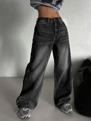 Black Washed Wide Leg Jeans