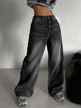 Black Washed Wide Leg Jeans