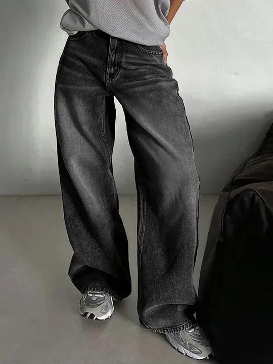 Black Washed Wide Leg Jeans