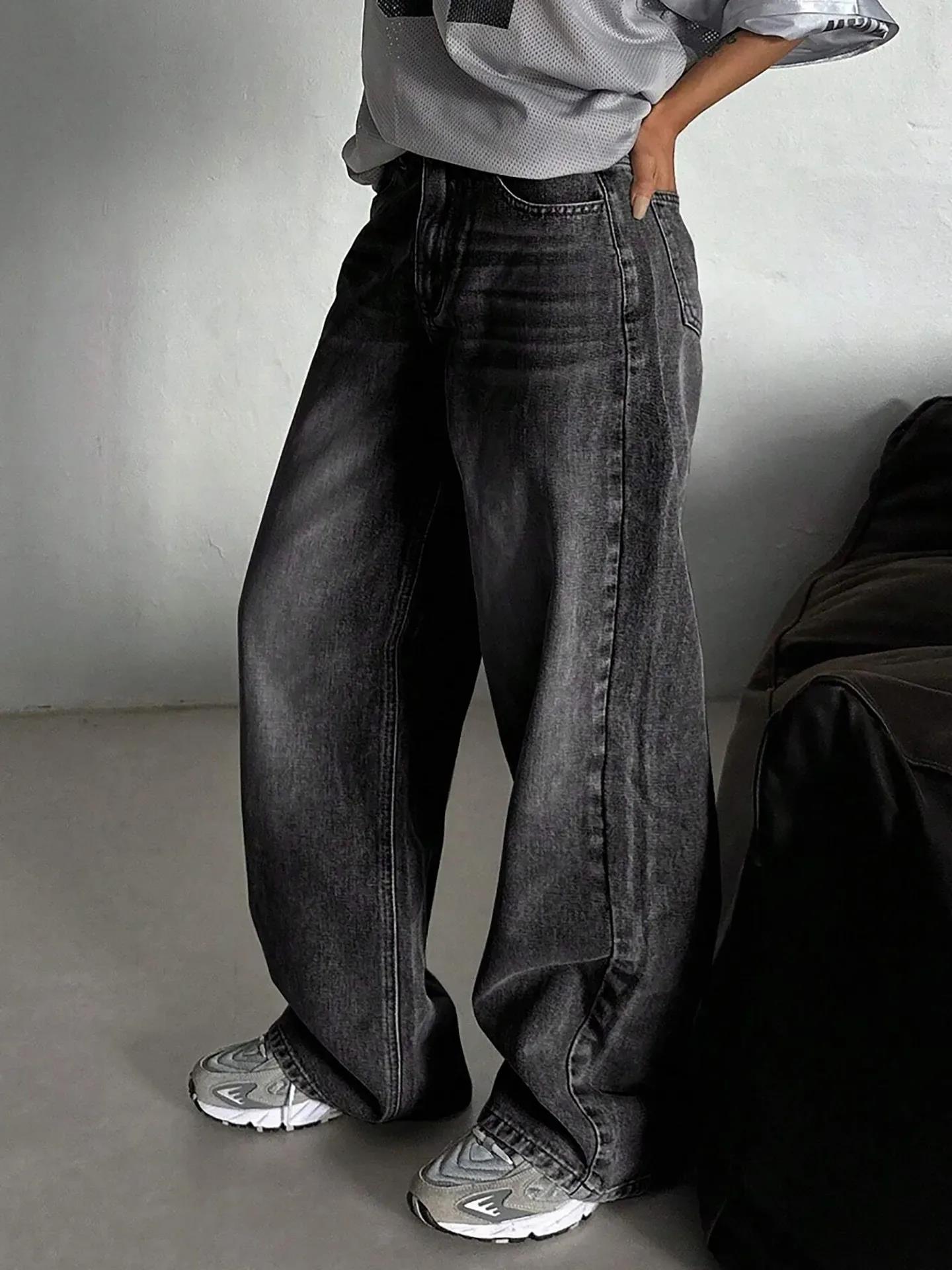 Black Washed Wide Leg Jeans