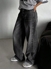Black Washed Wide Leg Jeans
