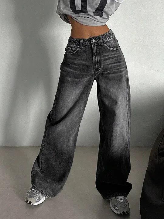 Black Washed Wide Leg Jeans