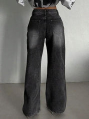 Black Washed Wide Leg Jeans