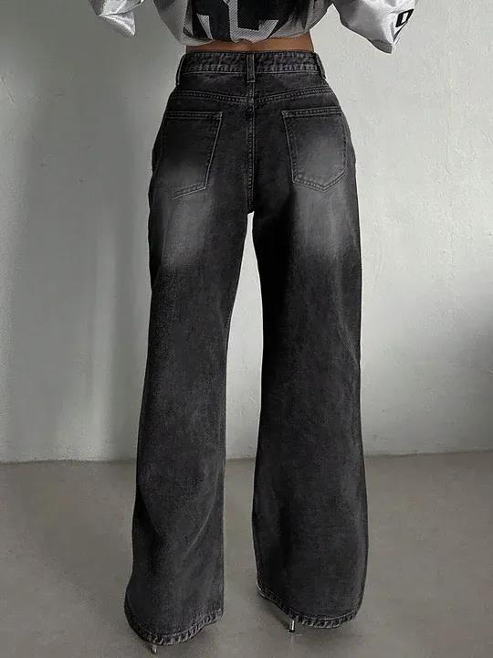 Black Washed Wide Leg Jeans