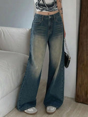Blue Sun-Faded Wide Leg Jeans