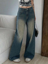 Blue Sun-Faded Wide Leg Jeans