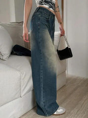 Blue Sun-Faded Wide Leg Jeans