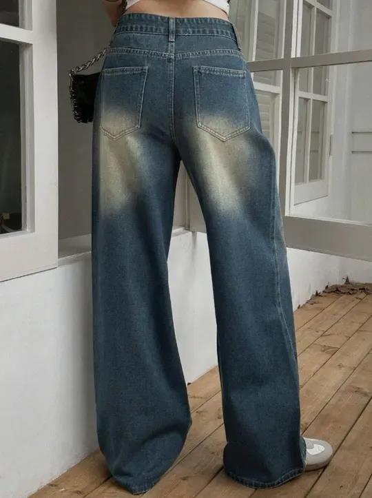 Blue Sun-Faded Wide Leg Jeans