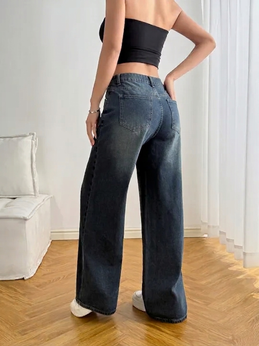 Dark Blue Elastic Cuff Jeans