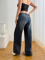 Dark Blue Elastic Cuff Jeans