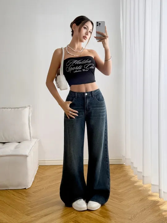 Dark Blue Elastic Cuff Jeans