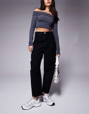 Women's High Waist Black Wide Leg Denim Jeans
