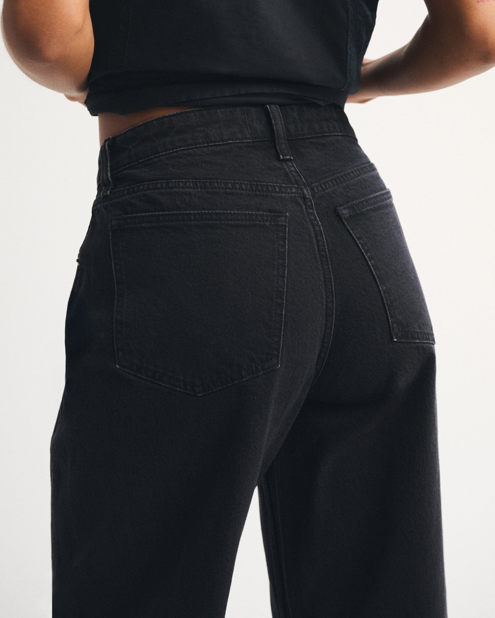 Women's High Waist Black Straight Leg Denim Jeans