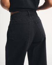Women's High Waist Black Straight Leg Denim Jeans