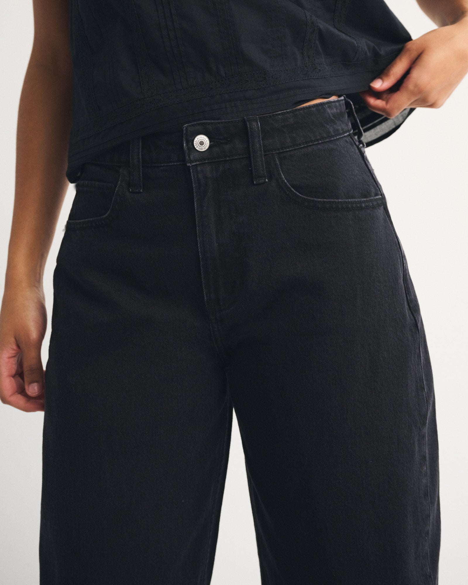 Women's High Waist Black Straight Leg Denim Jeans