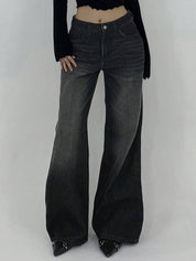 Grey Flare Wide Leg Jeans