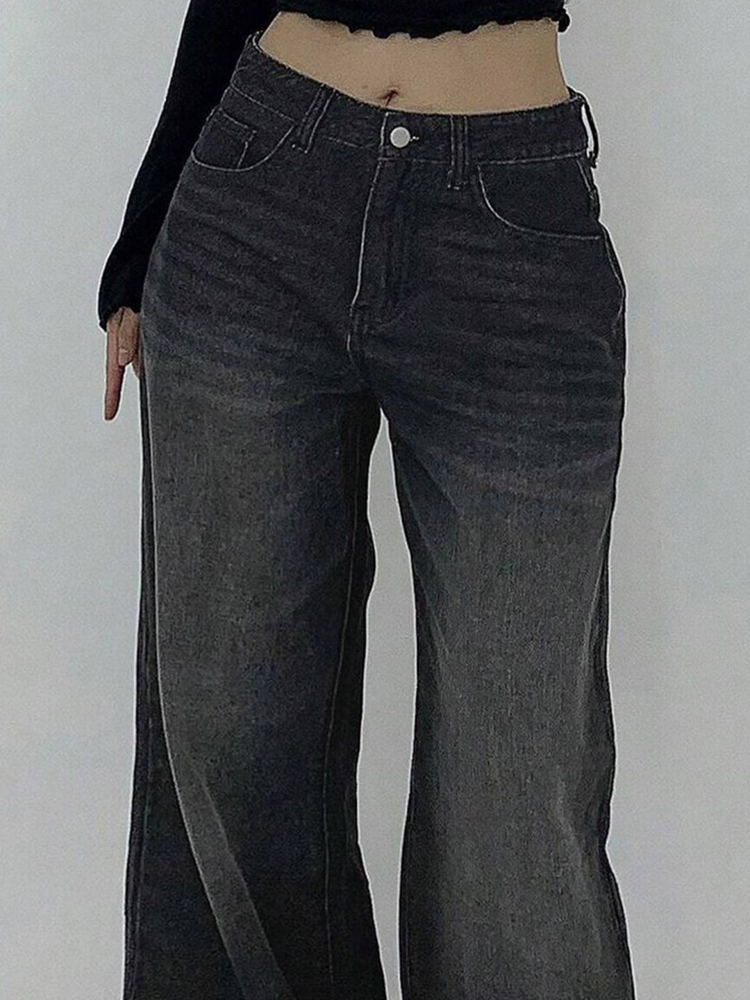 Grey Flare Wide Leg Jeans