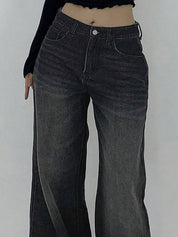 Grey Flare Wide Leg Jeans