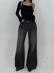 Grey Flare Wide Leg Jeans