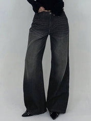 Grey Flare Wide Leg Jeans