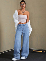 Light Wash Wide Leg Denim Jeans