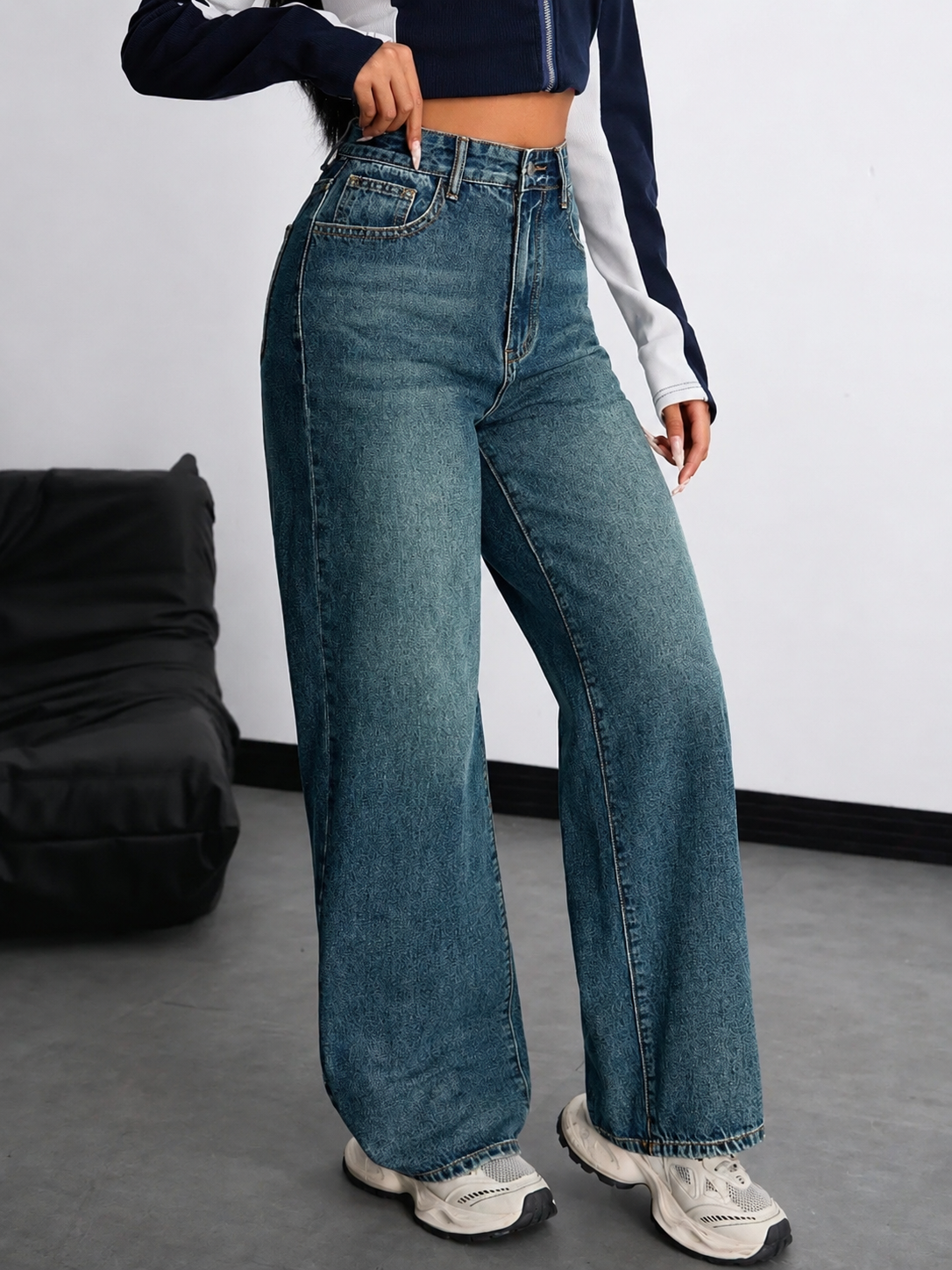 Teal Wash Wide Leg Jeans