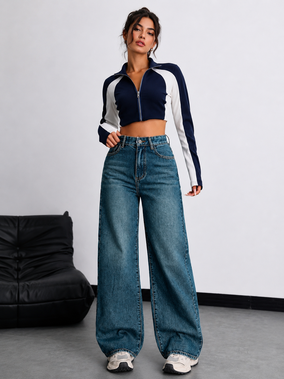 Teal Wash Wide Leg Jeans