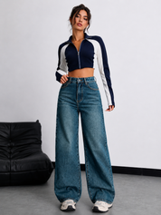 Teal Wash Wide Leg Jeans