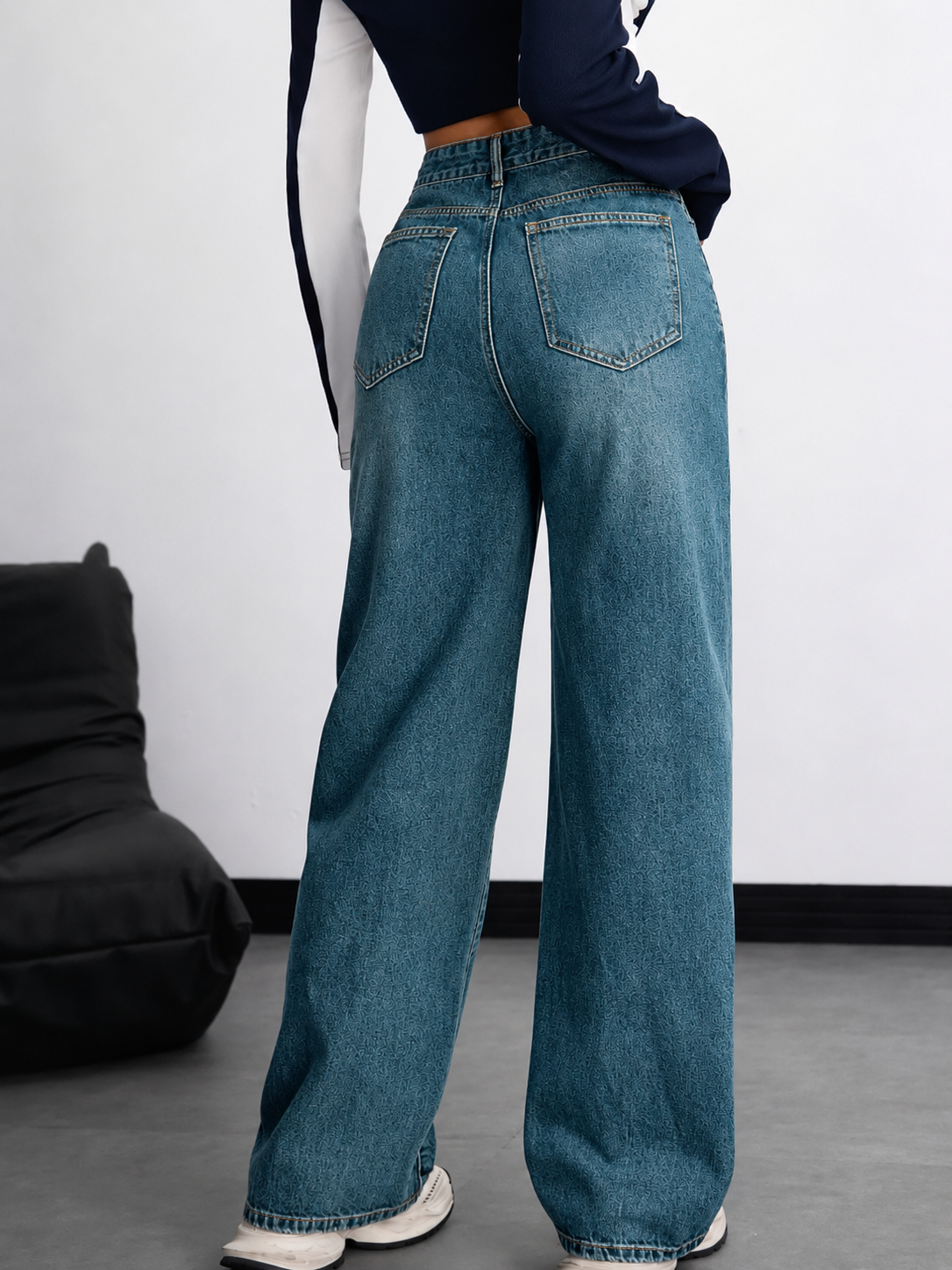 Teal Wash Wide Leg Jeans