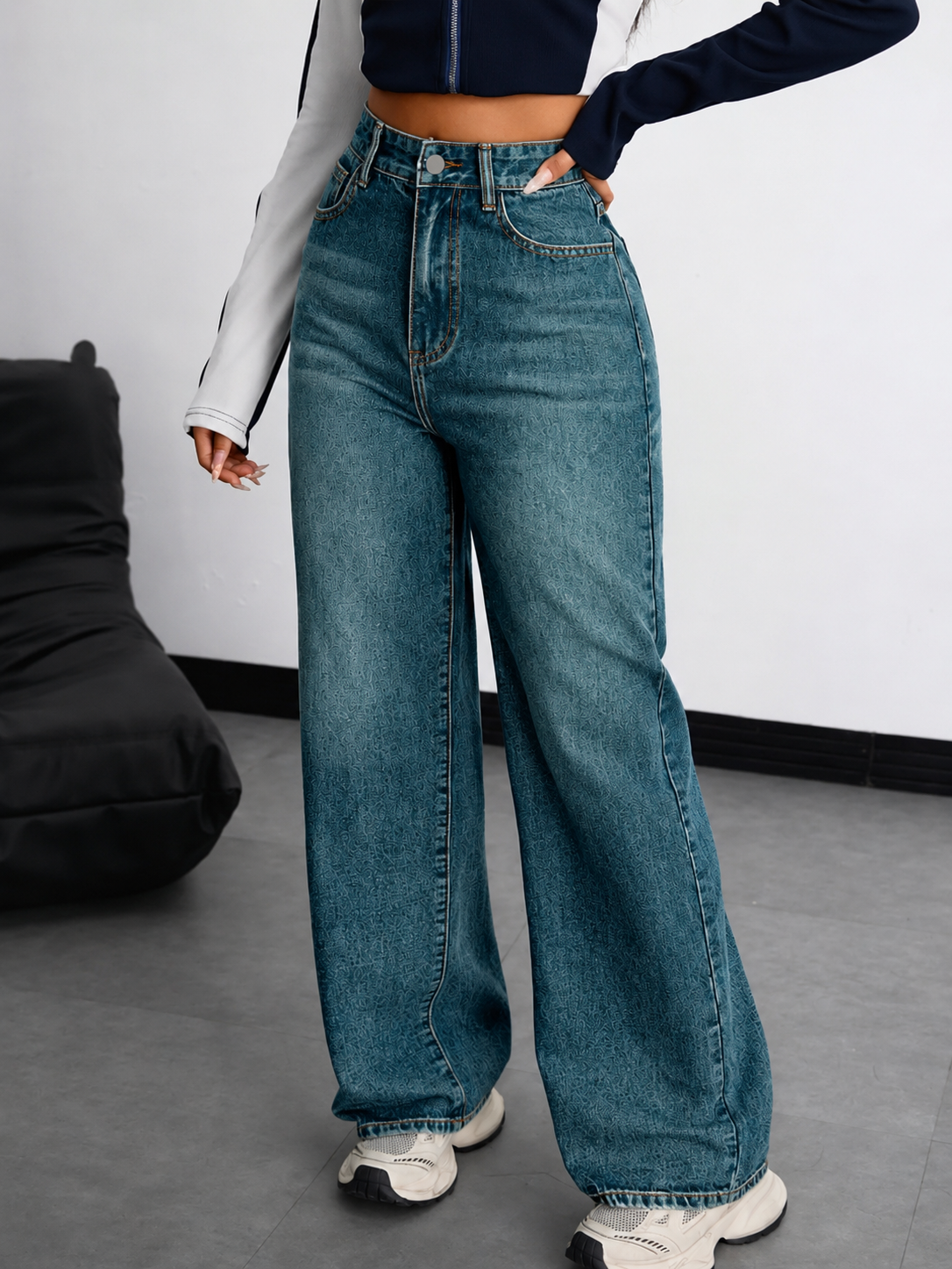 Teal Wash Wide Leg Jeans