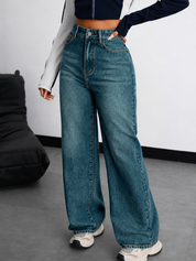 Teal Wash Wide Leg Jeans