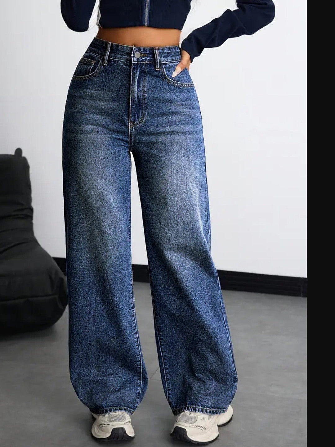 Dark Blue Elastic Hem Jeans